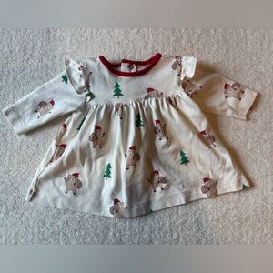 Kissy Love Festive Cream Baby Dress with Santa Teddy Bear Print, 0-3 Months